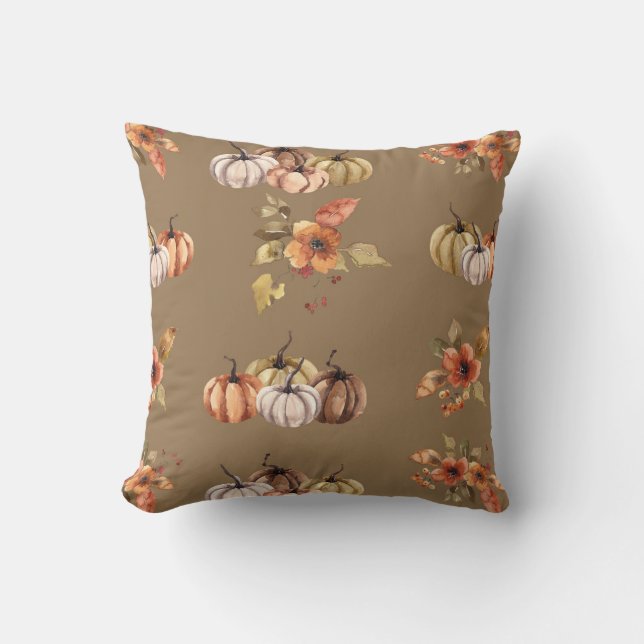 Coussin Aquarelle Automne Citrouille Feuille Floral Farmho (Recto)