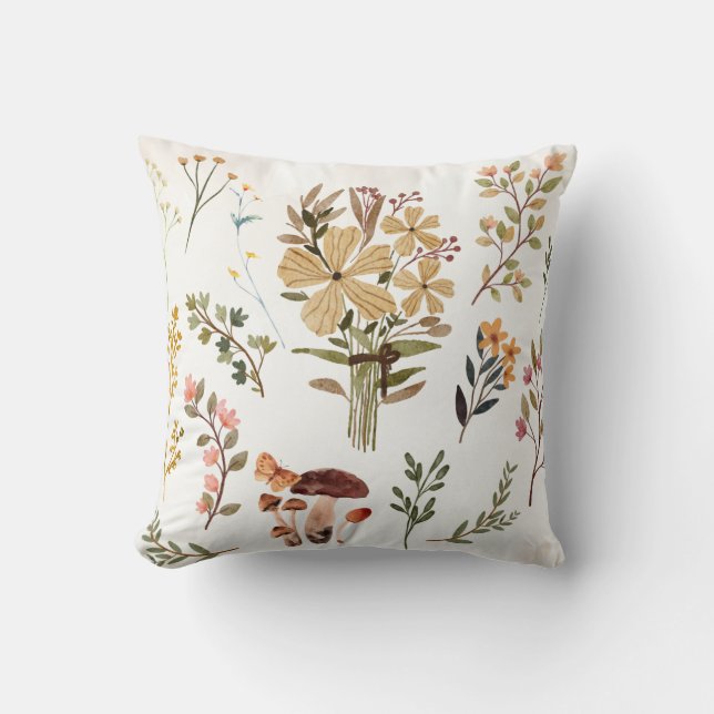 Coussin Aquarelle Automne Fleur sauvage Floral (Recto)