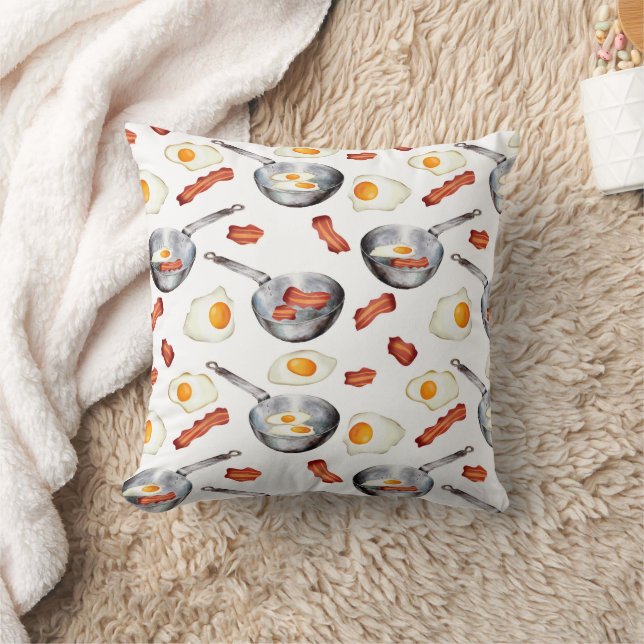 Coussin Aquarelle Bacon & Oeufs Petit déjeuner Motif alime (Couverture)