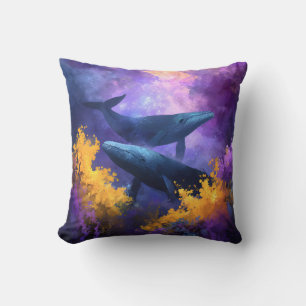 Coussin Aquarelle Baleines Jardin Océan Abstrait