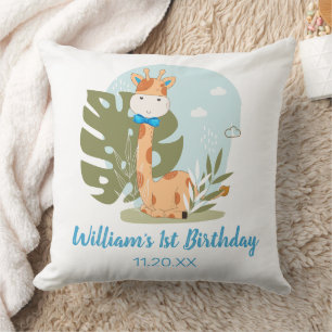 Coussin Aquarelle bébé Giraffe, Safari Animaux Anniversair