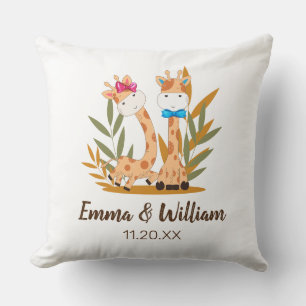 Coussin Aquarelle bébé Giraffe, Safari Twins Anniversaire