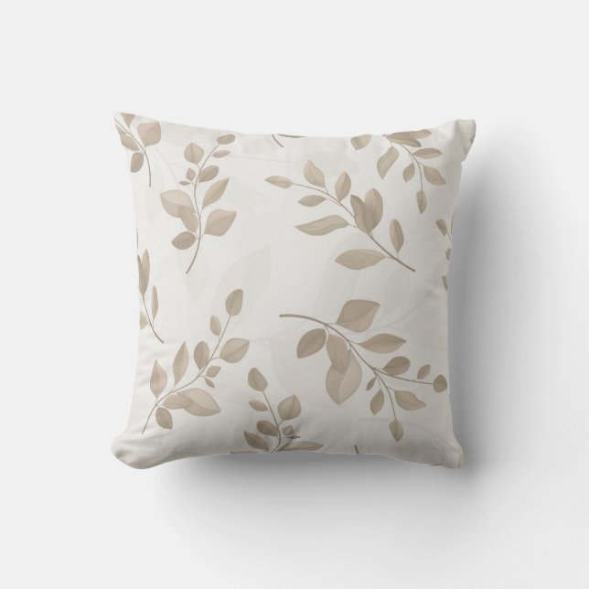Coussin Aquarelle beige et blanche Feuilles (Recto)