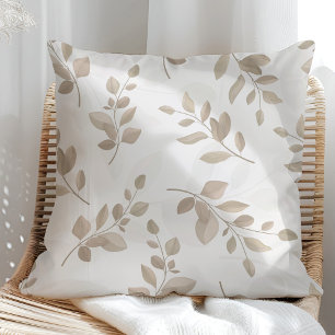 Coussin Aquarelle beige et blanche Feuilles