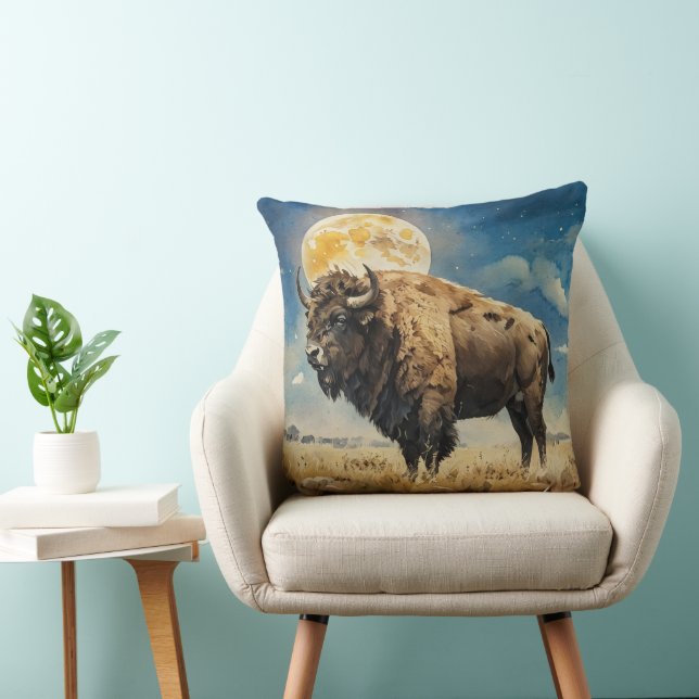 Coussin Aquarelle Bison Lune (Chaise)