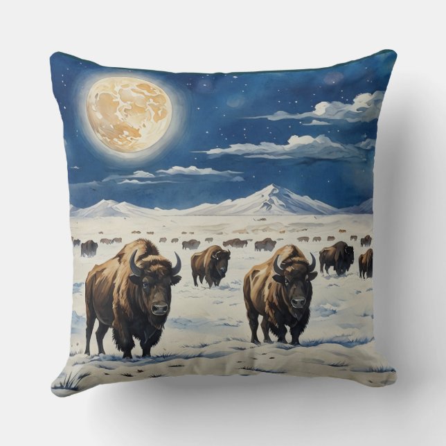 Coussin Aquarelle Bison Lune (Verso)
