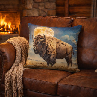 Coussin Aquarelle Bison Lune