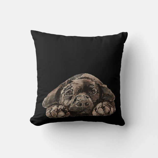Coussin Aquarelle Black Labrador Retriever Pet Dog (Recto)