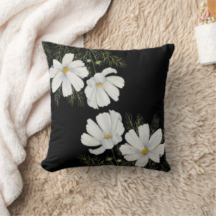 Coussin Aquarelle Blanc Cosmos Fleurs Peinture Botanique