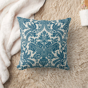 Coussin Aquarelle bleu & blanc Floral Vintage Motif