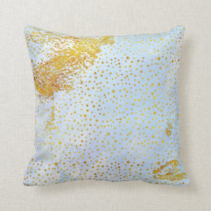 Coussin Aquarelle bleu clair et confetti en feuille d'or