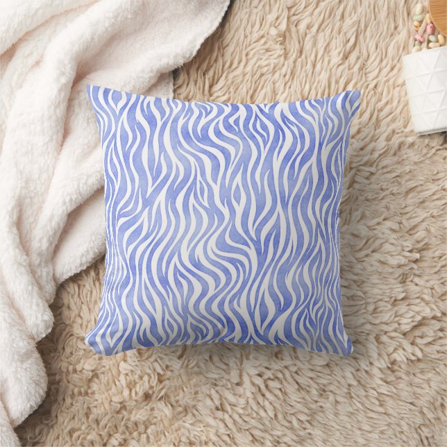 Coussin Aquarelle bleu Denim Zebra Imprimer (Couverture)