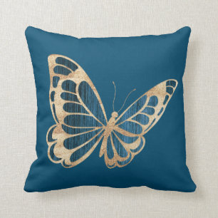 Coussin Aquarelle Bleu et Papillon d'or