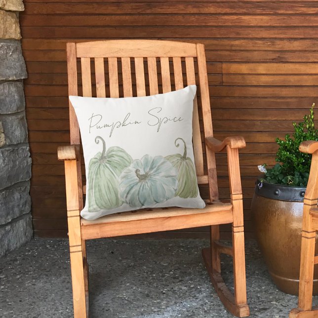 Coussin Aquarelle Bleu et Vert Citrouille épice (Créateur téléchargé)