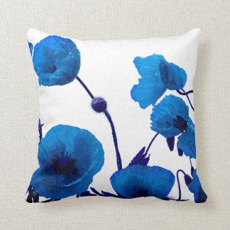 Coussin Aquarelle bleu-floral Fleurs de pavot blanc brilla