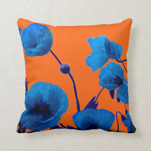 Coussin Aquarelle bleu Floral Fleurs de pavot été coucher