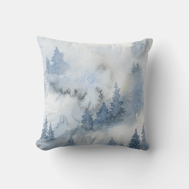 Coussin Aquarelle bleu foncé Forêt Abstraite    (Recto)