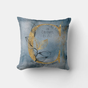 Coussin Aquarelle Bleu Gris Or C Monogramme Écouteur