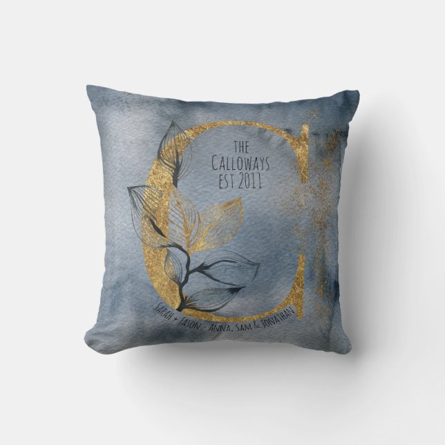 Coussin Aquarelle Bleu Gris Or C Monogramme Écouteur (Recto)