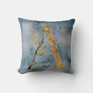 Coussin Aquarelle Bleu Gris Or Un Monogramme Lance Oreille