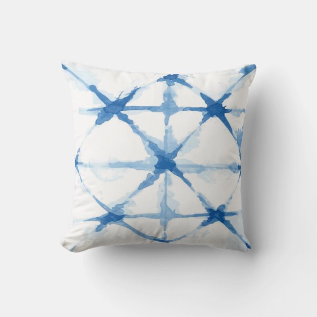 Coussin Aquarelle bleu Indigo X motif imprimé shibori (Recto)