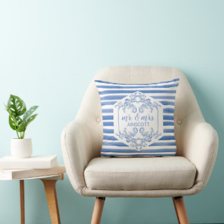 Coussin Aquarelle bleu royal souple M. & Mme