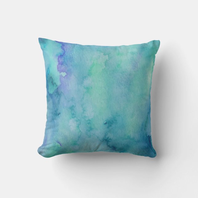 Coussin Aquarelle bleu turquoise et violet Abstraite (Recto)
