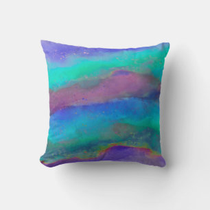 Coussin aquarelle bleu turquoise peinte design abstrait