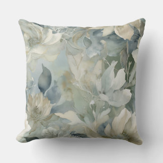 Coussin Aquarelle bleu turquoise Vert Sage Beige Floral