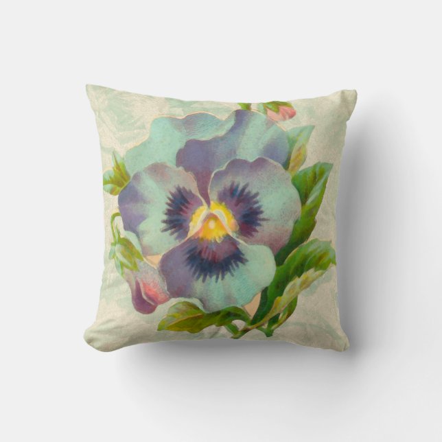 Coussin Aquarelle bleu Vintage Pansy (Recto)