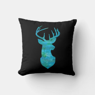 Coussin Aquarelle bleue Cerf Silhouette