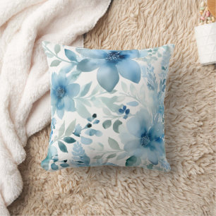 Coussin Aquarelle bleue Floral
