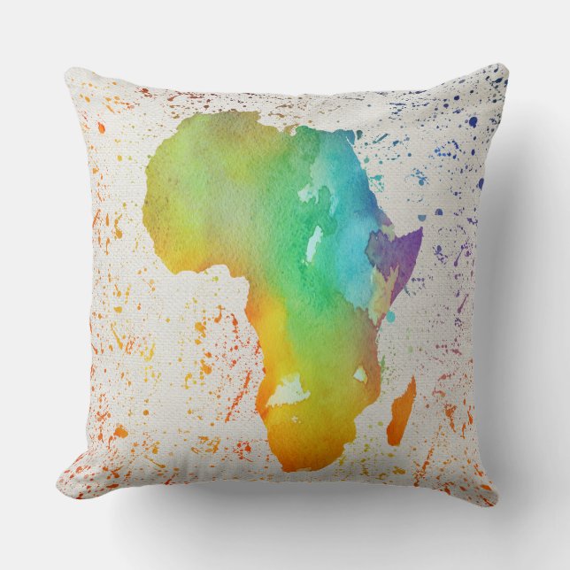 Coussin Aquarelle bleue, jaune et verte Afrique (Recto)