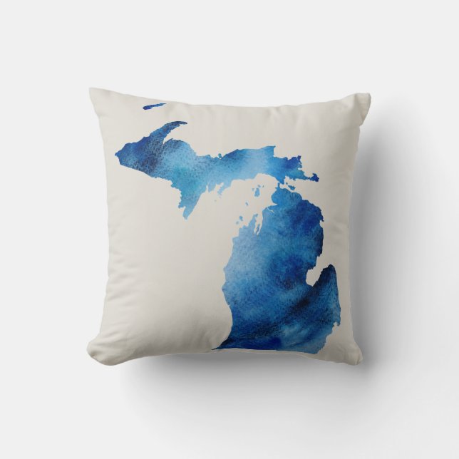 Coussin Aquarelle bleue Michigan Silhouette | Customiser (Recto)