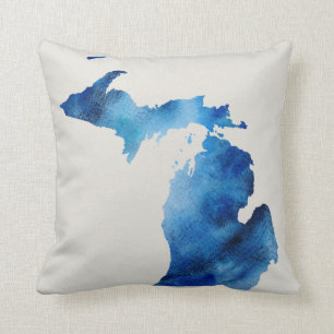Coussin Aquarelle bleue Michigan Silhouette   Customiser