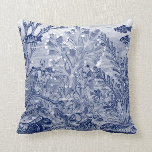 Coussin Aquarelle bleue sous la mer Ocean Beach House Crab
