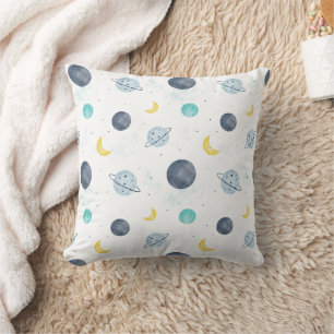 Coussin Aquarelle Blue Space Planet Motif