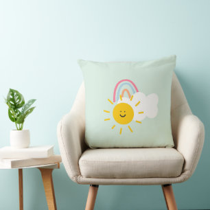 Coussin Aquarelle Boho arc-en-ciel et soleil