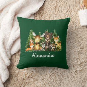 Coussin Aquarelle Bois Animaux Forêts Arbres verts