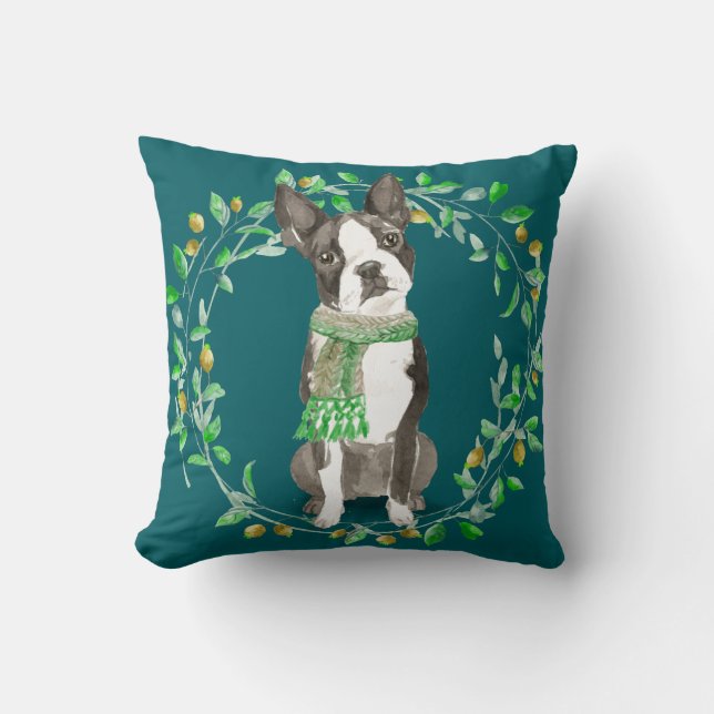 Coussin Aquarelle Boston Terrier Bestie (Recto)