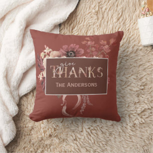 Coussin Aquarelle Botanique Citrouilles Thanksgiving