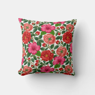 Coussin Aquarelle botanique de pavots corail
