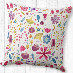 Coussin Aquarelle Botanique Fleur sauvage Peinture de haie