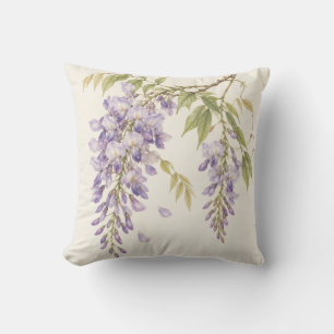 Coussin Aquarelle botanique lilas wisteria ivoire