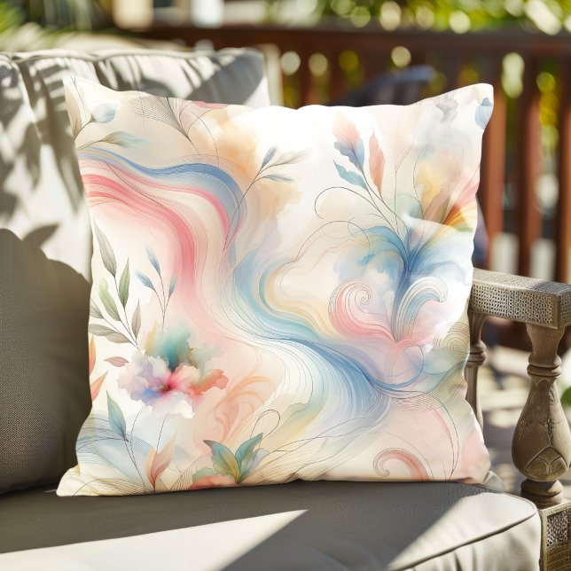 Coussin Aquarelle botanique pastel élégante (Créateur téléchargé)