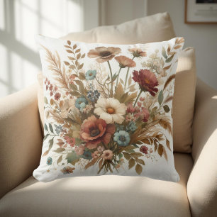 Coussin Aquarelle botanique Terre fleurs d'automne