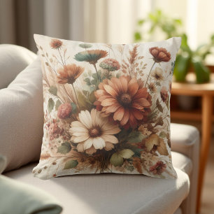 Coussin Aquarelle botanique Terre fleurs d'automne