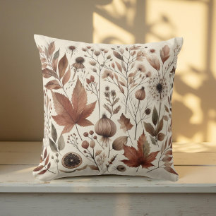 Coussin Aquarelle botanique Terre fleurs d'automne