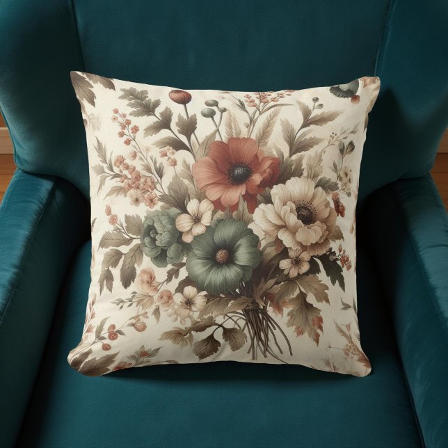 Coussin Aquarelle botanique Terre fleurs d'automne (Créateur téléchargé)