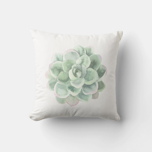 Coussin Aquarelle botanique verte Succulente (Recto)